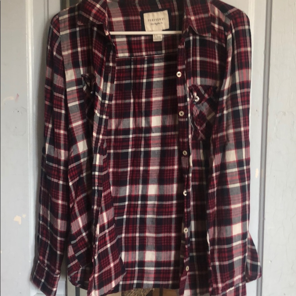 Flannel button down shirt.